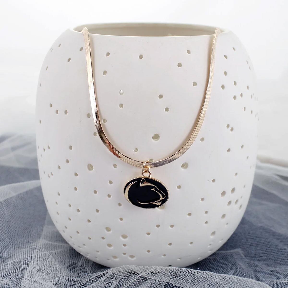 gold necklace with gold and enamel Penn State Athletic Logo view 2